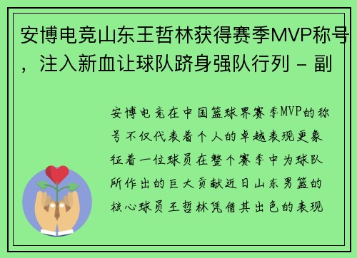 安博电竞山东王哲林获得赛季MVP称号，注入新血让球队跻身强队行列 - 副本