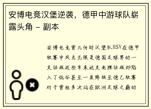 安博电竞汉堡逆袭，德甲中游球队崭露头角 - 副本